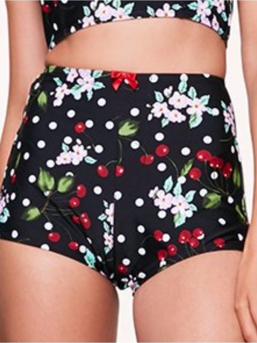 Betsey Johnson Womens Cherry Bomb High Waisted Boyshort Bikini Bottom
